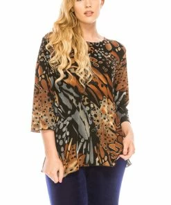Jostar Women's Stretchy Merrow Top 3/4 Sleeve Print Plus, 158BN-QXP-W207