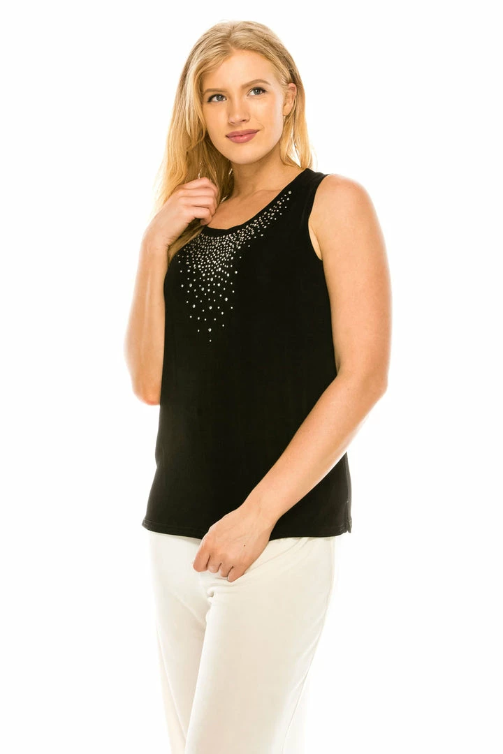 Tops Jostar Women's Non Iron Vented Tank Top Rhinestones-210AY-TRS1-R-R077