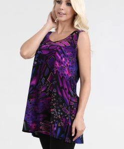 Tops Jostar Women's Stretchy Vented Tunic Tank Top Sleeveless Print-241BN-TRP1-W207