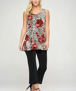 Tops Jostar Women's Stretchy Vented Tunic Tank Top Sleeveless Print-241BN-TRP1-W307