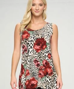 Tops Jostar Women's Stretchy Vented Tunic Tank Top Sleeveless Print-241BN-TRP1-W307