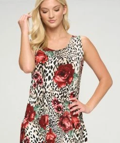 Tops Jostar Women's Stretchy Vented Tunic Tank Top Sleeveless Print-241BN-TRP1-W307