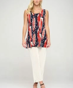 Jostar American Print Vented Tunic Tank Top Sleeveless -241BN-TRP1-W306 Tops