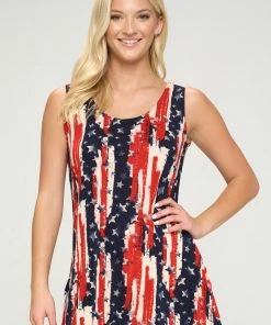 Jostar Plus Size American Print Vented Tunic Tank Top Plus- 241BN-TXP-W306