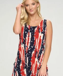 Jostar Plus Size American Print Vented Tunic Tank Top Plus- 241BN-TXP-W306