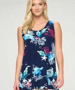 Plus Size Jostar Women's Stretchy Vented Tunic Tank Top Plus Print, 241BN-TXP-W310