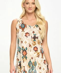 Tops Jostar Women's Stretchy Vented Tunic Tank Top Sleeveless Print, 241BN-TP-W317