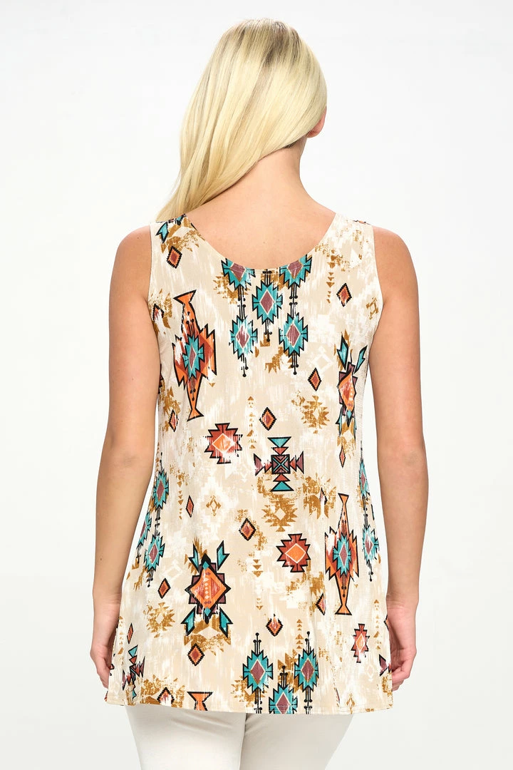 Tops Jostar Women's Stretchy Vented Tunic Tank Top Sleeveless Print, 241BN-TP-W317