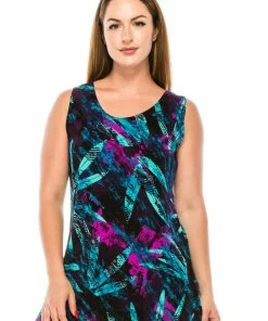 Jostar Women's Stretchy Vented Tunic Tank Top Sleeveless Print-241BN-TRP1-W101 Tops