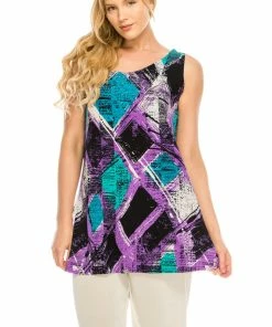 Jostar Women's Stretchy Vented Tunic Tank Top Sleeveless Print-241BN-TRP1-W180