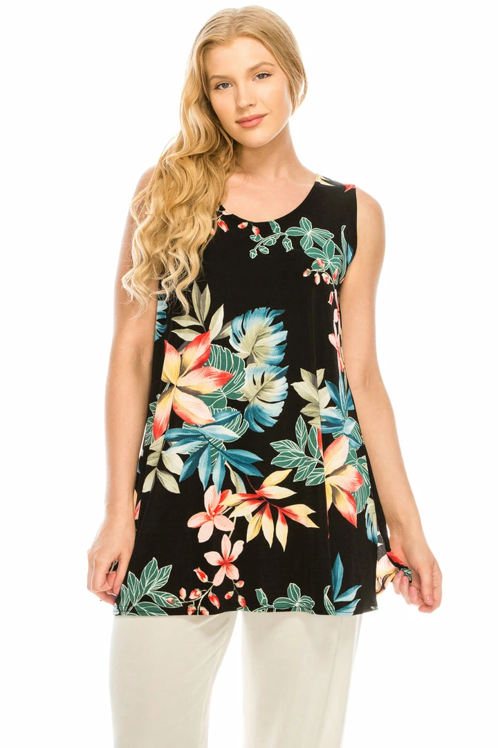 Jostar Women's Stretchy Vented Tunic Tank Top Sleeveless Print-241BN-TRP1-W189