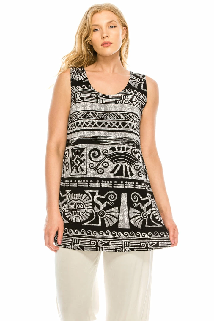 Tops Jostar Women's Stretchy Vented Tunic Tank Top Sleeveless Print-241BN-TRP1-W901