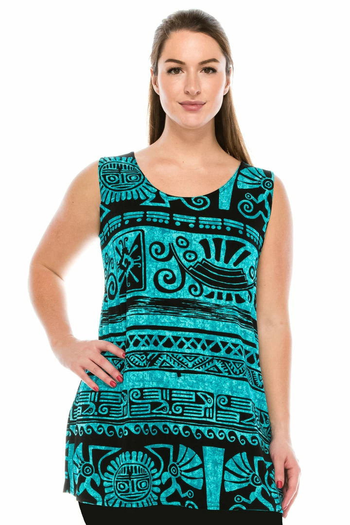 Tops Jostar Women's Stretchy Vented Tunic Tank Top Sleeveless Print-241BN-TRP1-W901