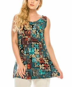 Jostar Women's Stretchy Vented Tunic Tank Top Plus Print, 241BN-TXP-W167 Tops