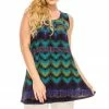 Sleeveless Jostar Women's Stretchy Vented Tunic Tank Top Plus Print, 241BN-TXP-W176