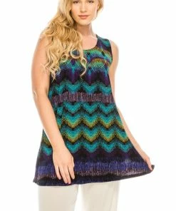 Sleeveless Jostar Women's Stretchy Vented Tunic Tank Top Plus Print, 241BN-TXP-W176