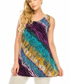 Tops Jostar Women's Stretchy Vented Tunic Tank Top Plus Print, 241BN-TXP-W182