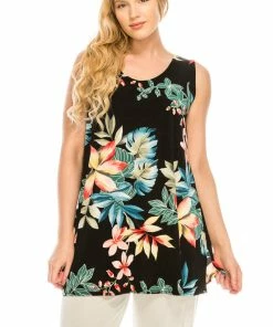 Jostar Women's Stretchy Vented Tunic Tank Top Plus Print, 241BN-TXP-W189