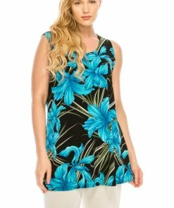 Tops Jostar Women's Stretchy Vented Tunic Tank Top Plus Print, 241BN-TXP-W683