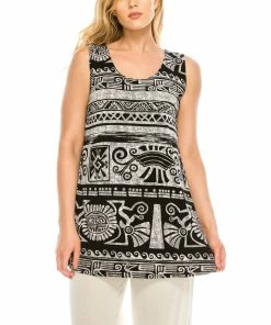Plus Size Jostar Women's Stretchy Vented Tunic Tank Top Plus Print, 241BN-TXP-W901