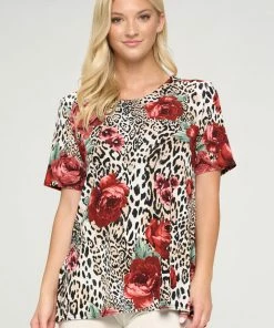 Tops Jostar Women's Stretchy Vented Top Short Sleeve Printed-242BN-SRP1-W307