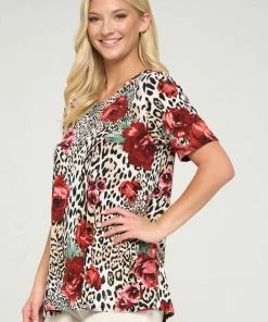 Tops Jostar Women's Stretchy Vented Top Short Sleeve Printed-242BN-SRP1-W307