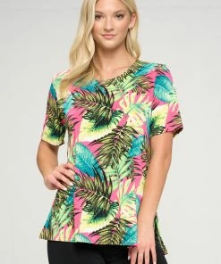 Plus Size Jostar Women's Stretchy Vented Tunic Top Short Sleeve Plus, 242BN-SXP-W311