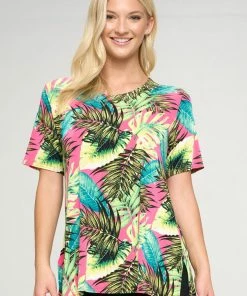 Plus Size Jostar Women's Stretchy Vented Tunic Top Short Sleeve Plus, 242BN-SXP-W311