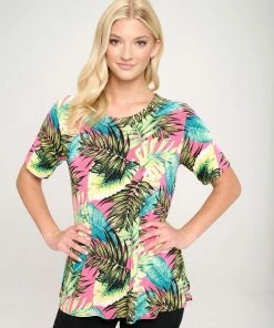 Plus Size Jostar Women's Stretchy Vented Tunic Top Short Sleeve Plus, 242BN-SXP-W311