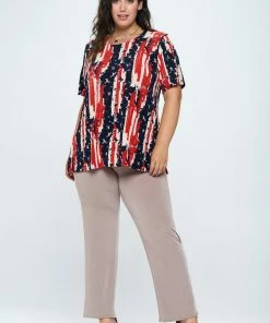 Jostar American Print Vented Tunic Top Short Sleeve Plus-242BN-SXP-W306 Tops