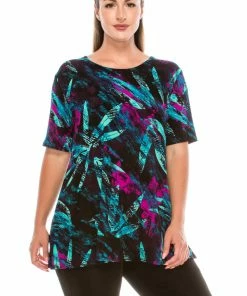 Tops Jostar Women's Stretchy Vented Top Short Sleeve Printed-242BN-SRP1-W101