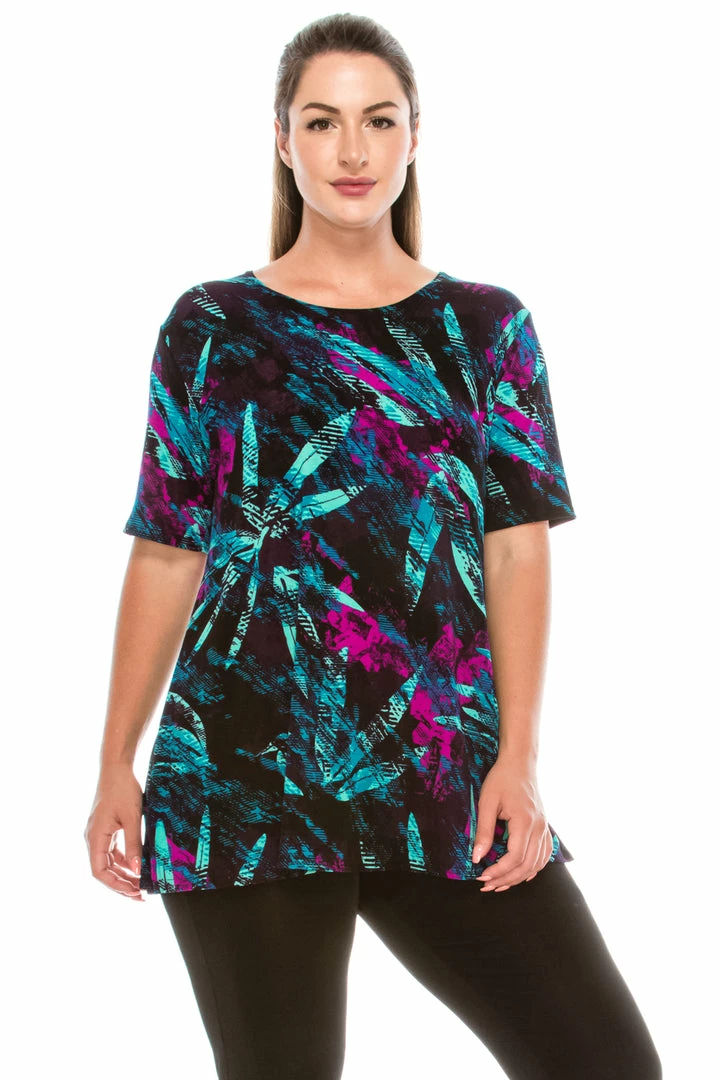 Tops Jostar Women's Stretchy Vented Top Short Sleeve Printed-242BN-SRP1-W101