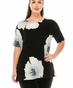 Plus Size Jostar Women's Stretchy Vented Tunic Top Short Sleeve Plus, 242BN-SXP-W113