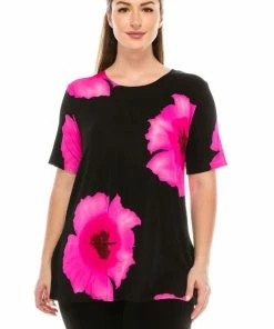 Jostar Women's Stretchy Vented Top Short Sleeve Printed-242BN-SRP1-W113 Tops