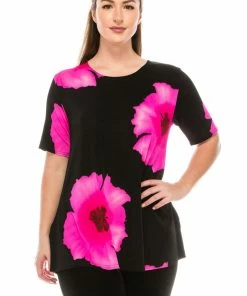 Plus Size Jostar Women's Stretchy Vented Tunic Top Short Sleeve Plus, 242BN-SXP-W113