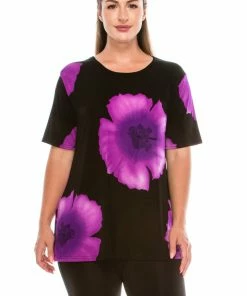 Plus Size Jostar Women's Stretchy Vented Tunic Top Short Sleeve Plus, 242BN-SXP-W113