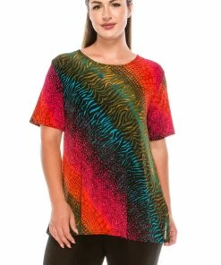 Plus Size Jostar Women's Stretchy Vented Tunic Top Short Sleeve Plus, 242BN-SXP-W182