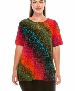 Jostar Women's Stretchy Vented Top Short Sleeve Printed-242BN-SRP1-W182