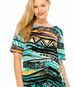 Tops Jostar Women's Stretchy Vented Tunic Top Short Sleeve Plus, 242BN-SXP-W194