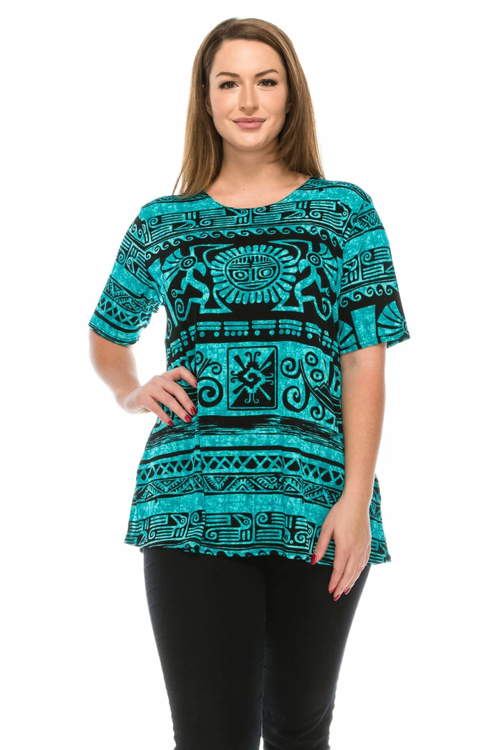 Jostar Women's Stretchy Vented Top Short Sleeve Printed-242BN-SRP1-W901 Tops