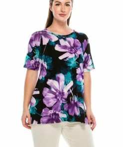 Tops Jostar Women's Stretchy Vented Tunic Top Short Sleeve Plus, 242BN-SXP-W050
