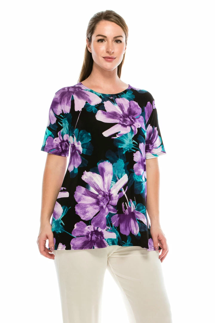 Tops Jostar Women's Stretchy Vented Tunic Top Short Sleeve Plus, 242BN-SXP-W050