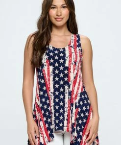 Jostar Tops HIT American Print Shark Bite Hem Tank- 257HT-TRP1-W297