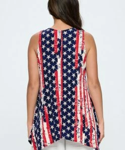 Jostar Tops HIT American Print Shark Bite Hem Tank- 257HT-TRP1-W297