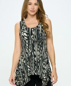 Jostar Sleeveless HIT Print Shark Bite Hem Tank- 257HT-TRP1-W348