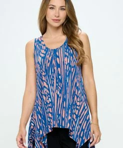 Jostar Sleeveless HIT Print Shark Bite Hem Tank- 257HT-TRP1-W348