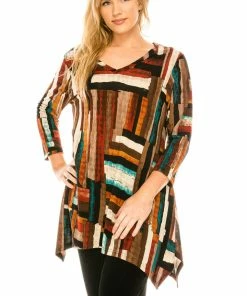 Jostar V-Neck Binding Top Quarter Sleeve Print, 313AN-QP-W177 Quarter Sleeves