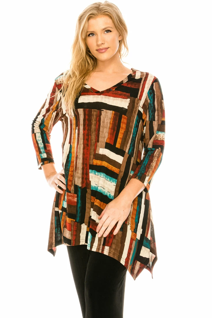 Jostar V-Neck Binding Top Quarter Sleeve Print, 313AN-QP-W177 Quarter Sleeves