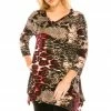 Jostar Bulgari V-Neck Binding Top 3/4 Sleeve Print-313BG-QRP1-W179 Tops