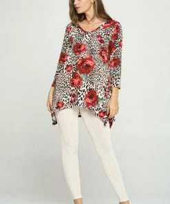 Jostar Online Jostar Women's Stretchy V-Neck Binding Top 3/4 Sleeve Print, 313BN-QRP1-W307 Tops